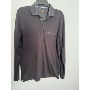 Garnet Men’s Long Sleeve Knit Polo Shirt Textured Black Medium M